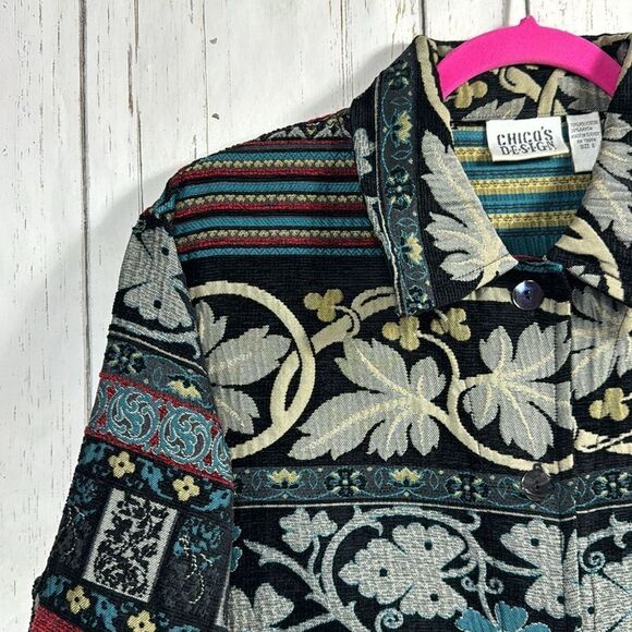 Vintage Chicos Design Tapestry Jacket Womens Size L Boho Artsy Statement Jacket - Picture 3 of 15